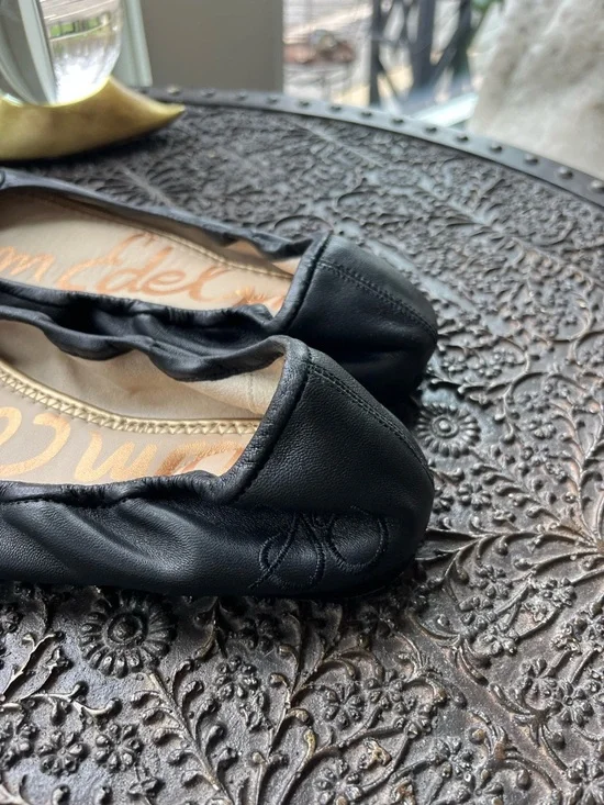 SAM EDELMAN FELICIA BLACK LEATHER BALLET FLATS 8 - Picture 7 of 9